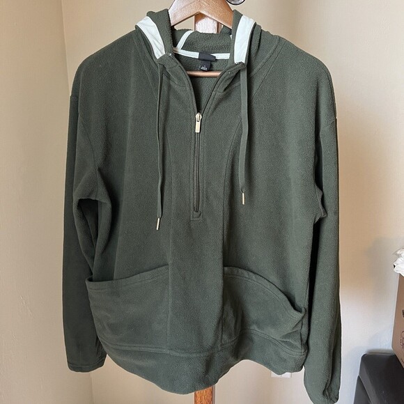 All In Motion Womens Large Jacket Solid Green 1/2 Zip Pullover Hooded Pockets - Picture 1 of 9